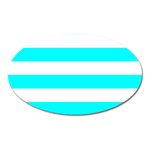 Horizontal Stripes - White and Aqua Cyan Magnet (Oval)