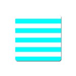 Horizontal Stripes - White and Aqua Cyan Magnet (Square)