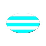 Horizontal Stripes - White and Aqua Cyan Sticker (Oval)