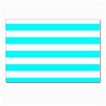 Horizontal Stripes - White and Aqua Cyan Postcard 4  x 6 