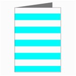 Horizontal Stripes - White and Aqua Cyan Greeting Cards (Pkg of 8)