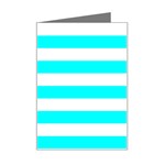 Horizontal Stripes - White and Aqua Cyan Mini Greeting Card