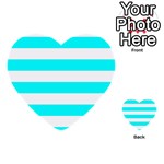 Horizontal Stripes - White and Aqua Cyan Multi-purpose Cards (Heart)