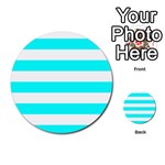 Horizontal Stripes - White and Aqua Cyan Multi-purpose Cards (Round)
