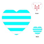 Horizontal Stripes - White and Aqua Cyan Playing Cards (Heart)