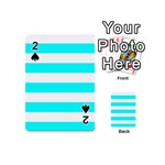 Horizontal Stripes - White and Aqua Cyan Playing Cards 54 (Mini)