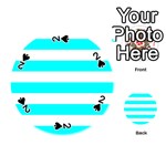 Horizontal Stripes - White and Aqua Cyan Playing Cards 54 (Round)