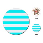 Horizontal Stripes - White and Aqua Cyan Playing Cards (Round)
