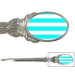 Horizontal Stripes - White and Aqua Cyan Letter Opener