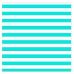 Horizontal Stripes - White and Bright Turquoise Large Satin Scarf (Square)
