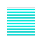 Horizontal Stripes - White and Bright Turquoise Satin Bandana Scarf
