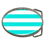 Horizontal Stripes - White and Bright Turquoise Belt Buckle