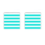 Horizontal Stripes - White and Bright Turquoise Cufflinks (Square)