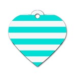 Horizontal Stripes - White and Bright Turquoise Dog Tag Heart (One Side)