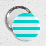 Horizontal Stripes - White and Bright Turquoise 2.25  Handbag Mirror