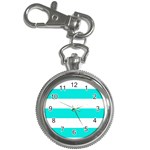 Horizontal Stripes - White and Bright Turquoise Key Chain Watch
