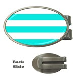 Horizontal Stripes - White and Bright Turquoise Money Clip (Oval)