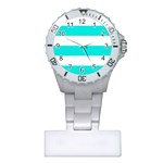 Horizontal Stripes - White and Bright Turquoise Nurses Watch