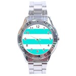 Horizontal Stripes - White and Bright Turquoise Stainless Steel Analogue Watch