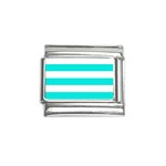 Horizontal Stripes - White and Bright Turquoise Italian Charm (9mm)