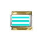 Horizontal Stripes - White and Bright Turquoise Gold Trim Italian Charm (9mm)