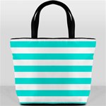 Horizontal Stripes - White and Bright Turquoise Bucket Bag