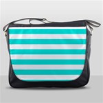 Horizontal Stripes - White and Bright Turquoise Messenger Bag