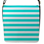 Horizontal Stripes - White and Bright Turquoise Flap Closure Messenger Bag (S)