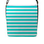 Horizontal Stripes - White and Bright Turquoise Flap Closure Messenger Bag (L)