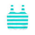 Horizontal Stripes - White and Bright Turquoise Full Print Recycle Bag (S)