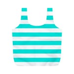 Horizontal Stripes - White and Bright Turquoise Full Print Recycle Bag (M)
