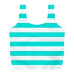 Horizontal Stripes - White and Bright Turquoise Full Print Recycle Bag (L)