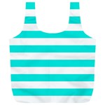 Horizontal Stripes - White and Bright Turquoise Full Print Recycle Bag (XL)