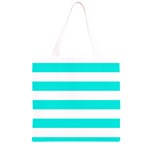 Horizontal Stripes - White and Bright Turquoise Grocery Light Tote Bag