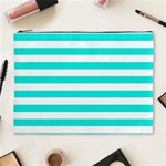 Horizontal Stripes - White and Bright Turquoise Cosmetic Bag (XL)