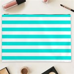Horizontal Stripes - White and Bright Turquoise Cosmetic Bag (XXL)