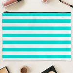 Horizontal Stripes - White and Bright Turquoise Cosmetic Bag (XXXL)