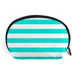 Horizontal Stripes - White and Bright Turquoise Accessory Pouch (Large)