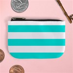 Horizontal Stripes - White and Bright Turquoise Mini Coin Purse