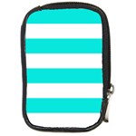 Horizontal Stripes - White and Bright Turquoise Compact Camera Leather Case