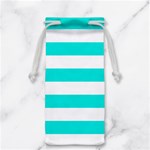 Horizontal Stripes - White and Bright Turquoise Jewelry Bag
