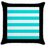 Horizontal Stripes - White and Bright Turquoise Throw Pillow Case (Black)