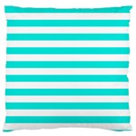 Horizontal Stripes - White and Bright Turquoise Large Cushion Case (Two Sides)