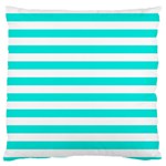 Horizontal Stripes - White and Bright Turquoise Large Flano Cushion Case (One Side)