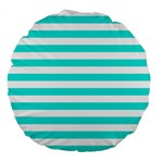 Horizontal Stripes - White and Bright Turquoise Large 18  Premium Flano Round Cushion