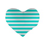 Horizontal Stripes - White and Bright Turquoise Standard 16  Premium Heart Shape Cushion