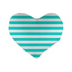 Horizontal Stripes - White and Bright Turquoise Standard 16  Premium Flano Heart Shape Cushion