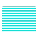 Horizontal Stripes - White and Bright Turquoise Double Sided Flano Blanket (Mini)