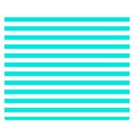 Horizontal Stripes - White and Bright Turquoise Double Sided Flano Blanket (Small)