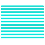 Horizontal Stripes - White and Bright Turquoise Double Sided Flano Blanket (Medium)